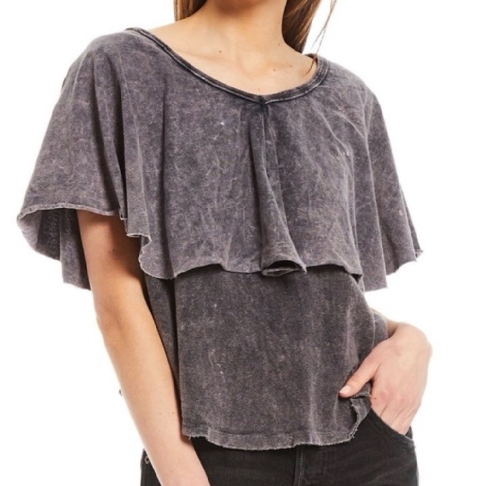 FREE PEOPLE GIRL TALK RUFFLE TANK BLACK MEDIUM NWOT